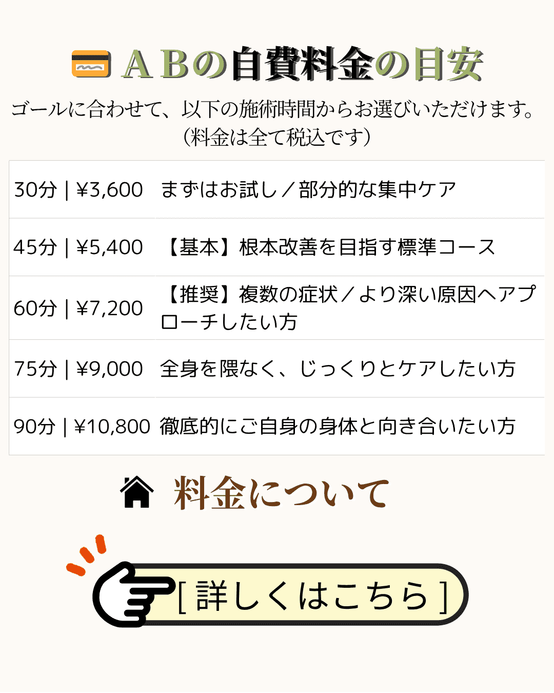 くまのてのＡ短期ケアプランバナー３枚目自費診療料金