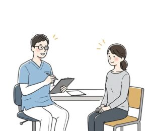 院長と問診している女性ノイラスト