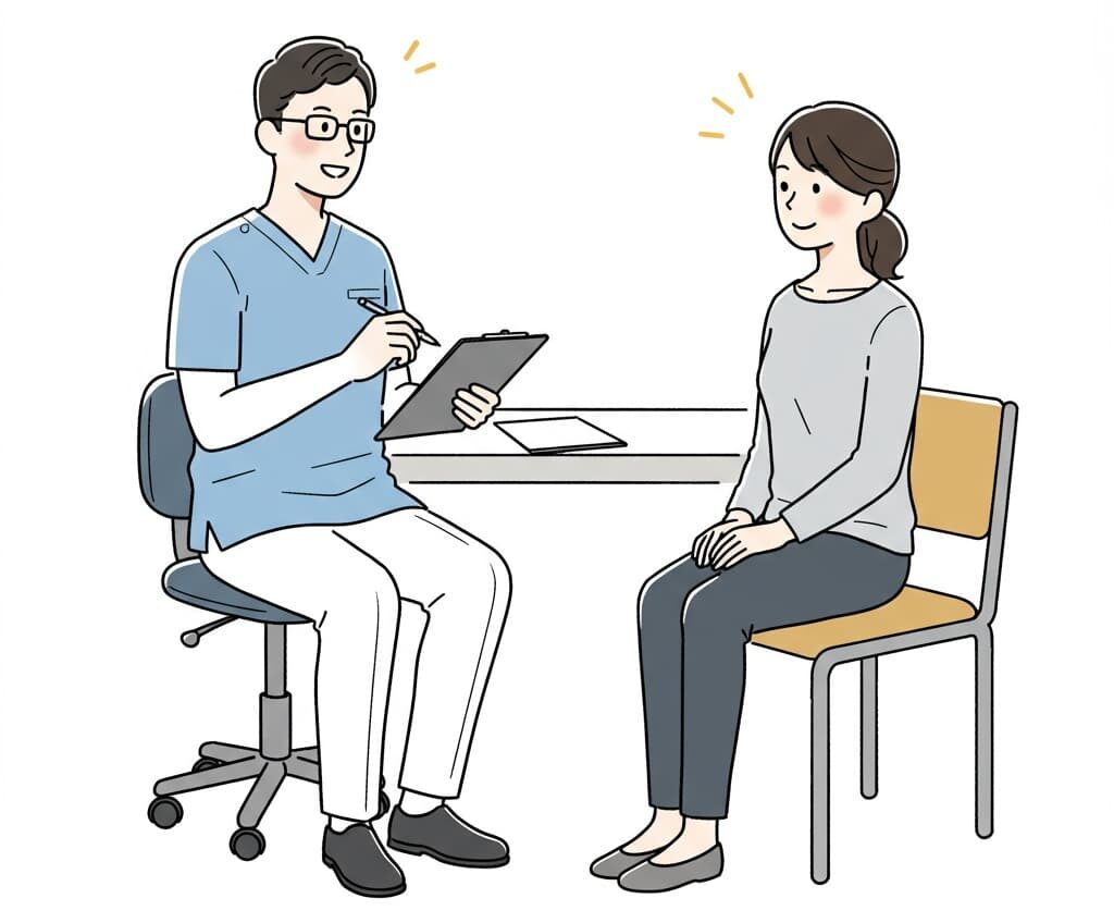 院長先生が女性と問診をしているイラスト風景