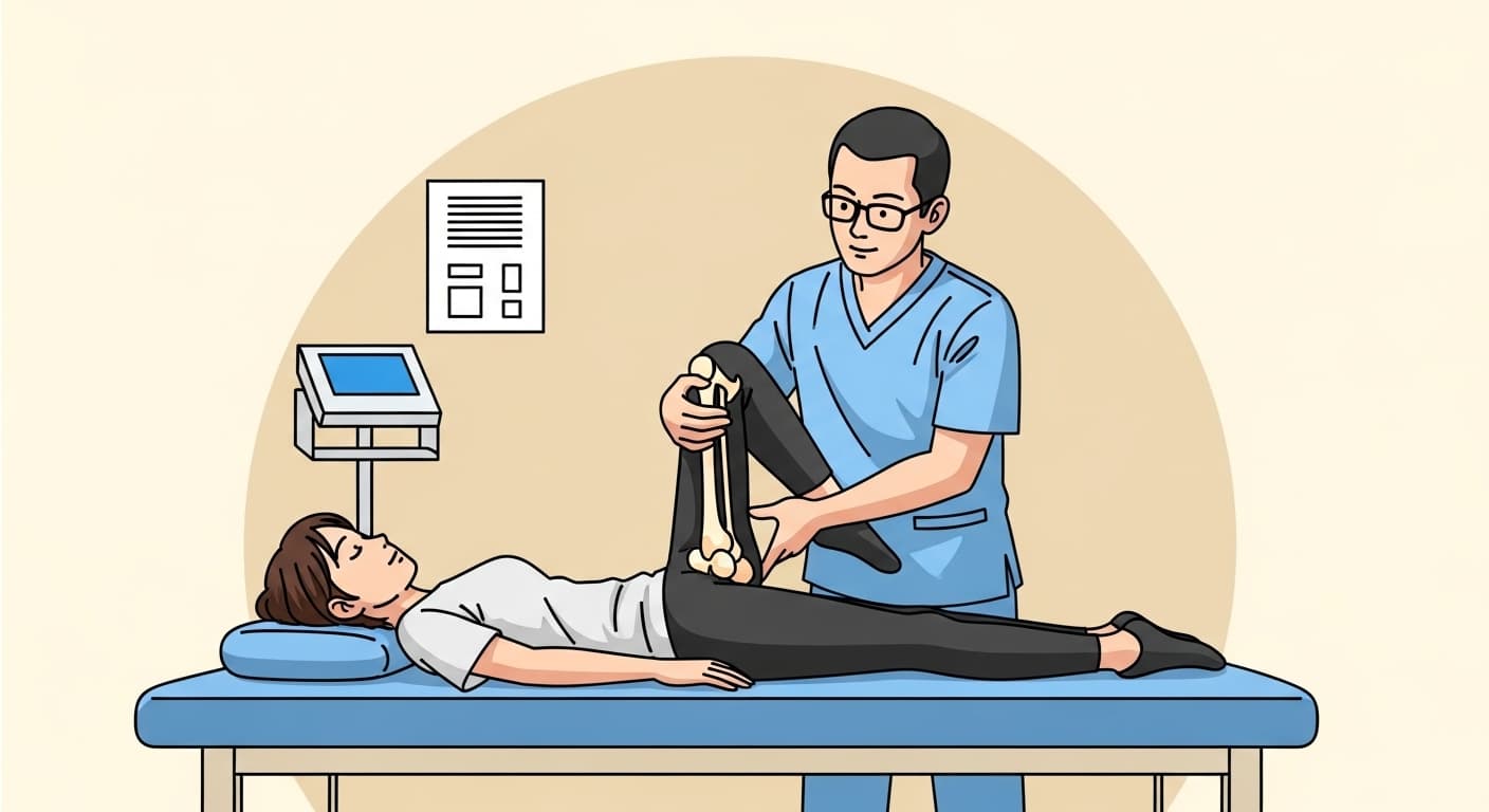 股関節の動きをチェック確認している様子ノイラスト